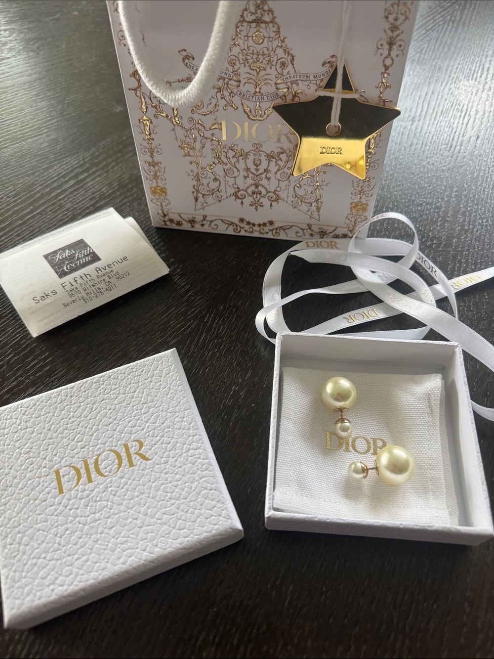 NWT DIOR Tribales Double-Sided White Pearl Stud Earrings - Gold and Cream